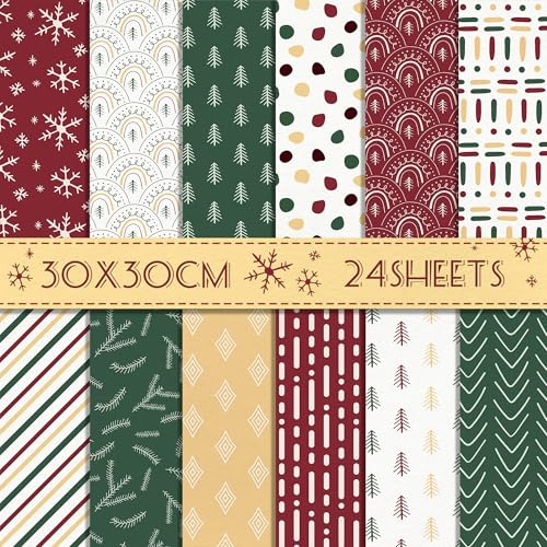 Scrapbook Papel Navidad Boho 24 hojas, 12 tipos, papel decorativo de doble cara, accesorios artesanales, papel de origami, Navidad, papel de manualidades, diario, papel de decoración, álbum de fotos