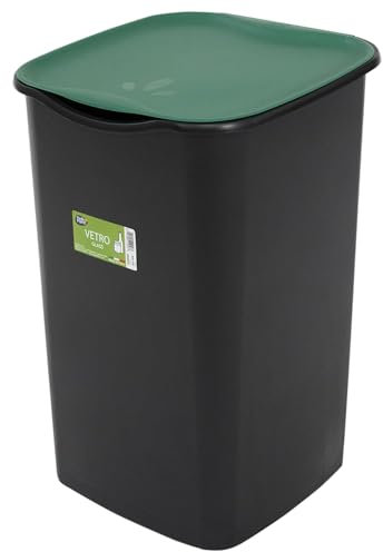Sicignano - Poubelle Collecta Différenciée 50L - Couvercle Basculant Couleurs Gris, Bleu, Jaune, Vert - Pour Papier, Plastique, Verre, Indifférenciée - Fabriqué en Italie (3, Verre)