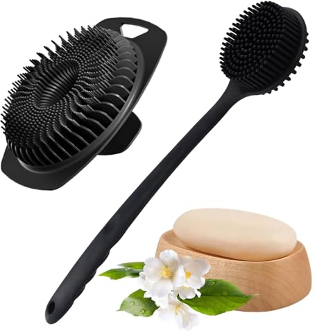 Ziyonix Limpiador Corporal de Silicona para Ducha con Mango Largo, Cepillo de Ducha de Doble Cara Cepillo Exfoliante Corporal Cepillo Espalda Ducha para Baño Ducha Exfoliante Corporal