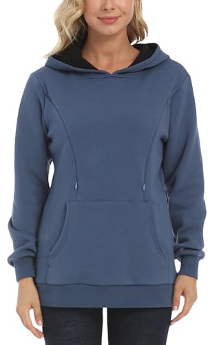 FEOYA Felpa Allattamento con Cappuccio da Donna Manica Lunga Tops Premaman Allattamento con Tasche Zip Pullover Invernali L