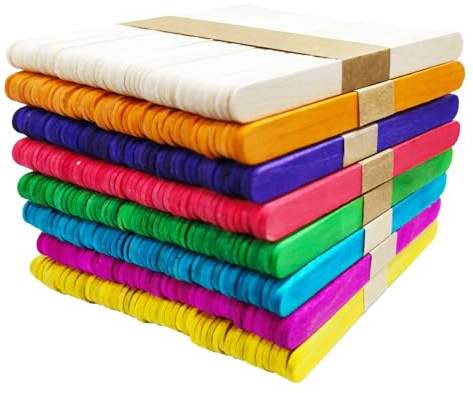 Wenrescry 400 Palos de Madera de Colores para Manualidades, Palitos Helado 110x9x2mm, Palos de Hielo y DIY, Palitos de Colores para Artesanía, Escuela y Decoración