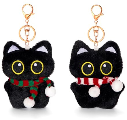 Ditucu 2 Pcs Cat Plush Keychain Toys Kawaii Mini Kitten Stuffed Animal with Scarf Dolls Pendant for Backpack Decoration Gift for Kids