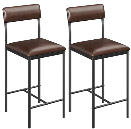 YITAHOME Set di 2 sgabelli da bar, seduta alta con seduta e schienale imbottiti, sgabelli industriali per cucina/sala da pranzo, sedie da bar con poggiapiedi ergonomico, marrone rustico