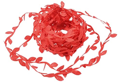 Gramigg Couronne de feuilles de vigne réaliste de 5 m - Accessoire artisanal pour fête de mariage - Accessoire de coiffure - Vigne artificielle pour mariage, Rouge, taille unique