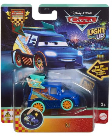 Mattel Disney och Pixar Cars lysande leksaksfordon | Innehåller bil eller lastbil i skala 1:55 med ljus, tryck för att starta 1 av 4 färgsekvenser, JMT42