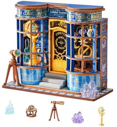 Rolife DIY Miniature House Kit Magic Astronomy Shop, 85-Piece Model Kit Dolls House for Adults Teens No Glue Needed, 3D Puzzle Mini House Building Kit 1.5-Hour Assembly Book Nook Craft Kit