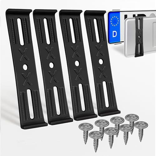Soporte para matrícula de coche, universal, discreto, seguro y duradero, casi invisible, juego para 2 matrículas, incluye tornillos de fijación, color negro