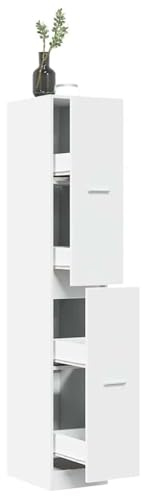Fecpoo Apoteksskåp trämaterial 30 x 41 x 174,5 cm vit, 4 lådor, dammskyddad – vardagsrum, kontor, apotek