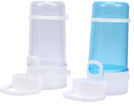 Bewinner Mangeoire Automatique pour Oiseaux pour Cage, Lot de 2 Distributeurs de Nourriture pour Perroquets de Grande capacité avec Bol d'eau, Mangeoire Transparente Blanche et Bleue pour Cage à