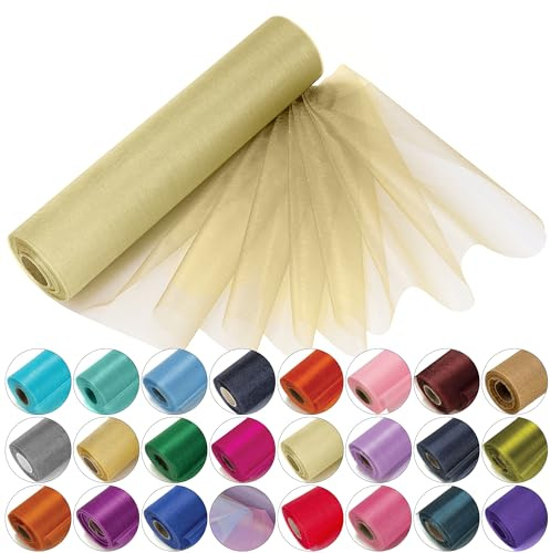 Trimming Shop Snö Ren Organza-rulle 25 m x 29 cm Glitterband, Elfenben | Bordslöpare, stolrosett och swags tyg för bröllopsinredning, fester och bandhantverksprojekt