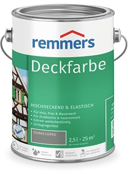 Remmers Deckfarbe dunkelgrau, 2,5 Liter, Deckfarbe für innen und außen, Wetterschutzfarbe viele Untergründe, hochdeckend, wetterfest