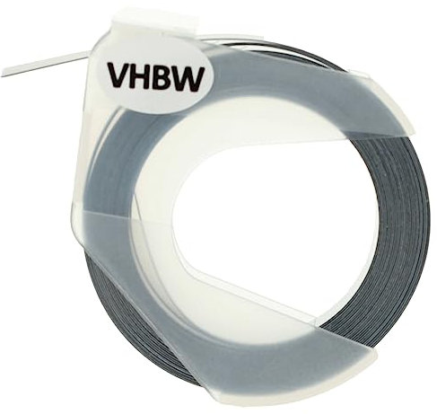 vhbw 3D Prägeband-Schriftband-Kassette kompatibel mit Dymo 1765, 1805, 1855, Jet, Junior, Mini Etiketten-Drucker 9mm Weiß auf Schwarz