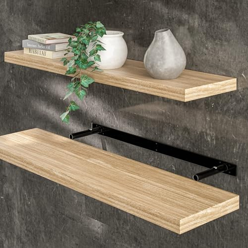 Casaria® Wandregal Holz Eiche Regal mit Halterung 15kg Tragkraft Hängeregal Küche Wohnzimmer Flur Wand Schweberegal Bücherregal Regalbrett Schwebend 90cm