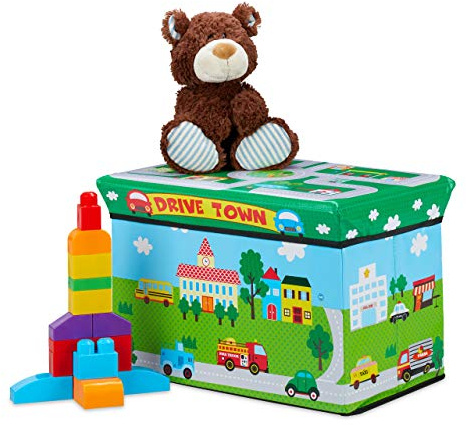 Relaxdays Baule Portagiochi, Ceste Portaoggetti, Contenitore con Coperchio Imbottito, Bambini, 34 x 49 x 31 cm, Verde