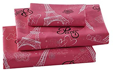 Kids Zone Home Collection Sheet Set Girls/Teens Paris Eiffel Tower Hearts Flowers White Pink Black Pink/White New # Flatscreen Paris (Pink, Queen)