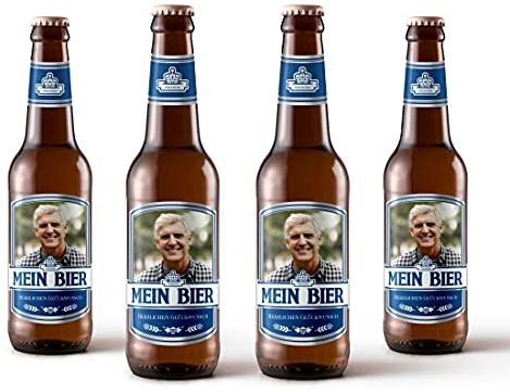 Bierflaschen Etikett personalisiert mit Foto & Text | Aufkleber-Set | ab 6 Stück | Motiv: Max (Blau)