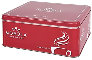 Contenitore di Latta - Tin Box - Scatola Metallica - Dimensioni 25 x 20 x 10 cm - Porta Cialde e Capsule - Morola Caffè Italiano