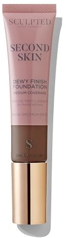 Second Skin Dewy Liquid Face Foundation from Sculpted by Aimee - 32ml Buildable, Medium Coverage Foundation with Dewy Finish, Hyaluronic Acid, Collagen Boosting Formula, SPF 50, (Deep Plus 7.5)