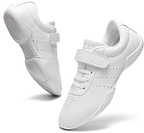 LANDHIKER Girls Cheer Shoes White Cheerleading Shoes Dance Athletic Training Breathable Youth Dancing Lightweight Competition Comfortable Cheer Sneakers