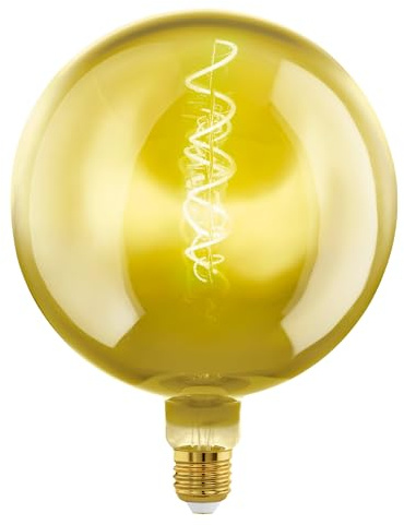 EGLO E27 Globe Lampe dimmbar, Spiral LED Retro Glühbirne Big Size, extra-großes Vintage Deko Leuchtmittel, gold, 4 Watt, 40 Lumen, warmweiß, 1900k, G200, Ø 20 cm