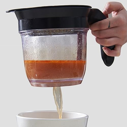 Gravy Séparateur de Graisse Double Filtration Filtre à Graisse Tasse avec Tasse avec Passoire Distributeur de Presse à Un Bouton Séparateur d'Huile pour Aliments Meilleur Goût