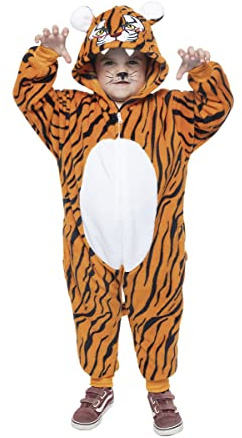 Rubies Déguisement de tigre pour garçons et filles, unisexe, combinaison à capuche avec tête de tigre et queue, original, idéal pour Halloween, Noël, carnaval et anniversaire.