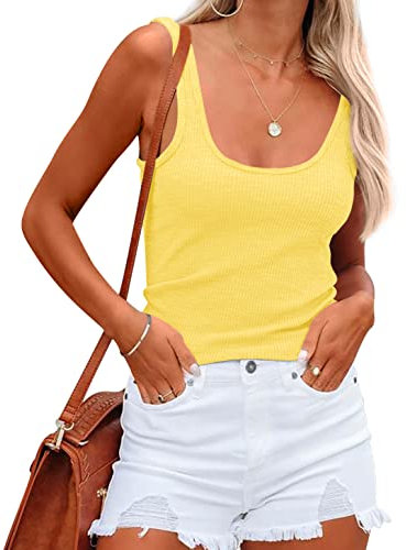 NONSAR Damen Shirts Ärmellose Sommer Tops Elastische Tank Top Slim Fit Unterhemden Damen(9356M,Gelb)