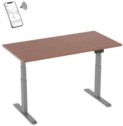 KIMEX - Bureau motorisé - Connecté - Assis-Debout - 150x75 cm - Plateau Noyer/Pied Gris - 150-2415K3W