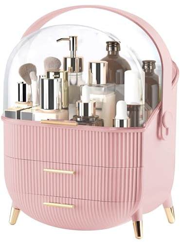 YGJT Make up Organizers and Storage, Makeup Organizer for Vanity, Cosmetics Skincare Organizers with Lid and Drawers, Cosmetic Display Cases for Countertop, Bathroom, Ideal Gifts for Women(Pink)