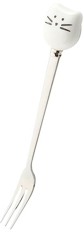 MAGICLULU 1pezzi Forchette Da Dessert Ceramica e Acciaio Inossidabile Da Forchettine Per Frutta e Dolci Design Carino Gatto Bianco