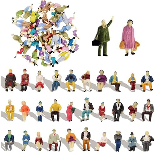 HhBdy Ensemble de 60 Pièces Personnage Miniature Figurines Colorées Maquette dans Différentes Poses Petits Personnages Peints Figurines de Train Miniatures Modélisme à L'échelle 1:87
