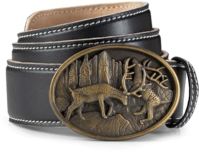 Schöneberger Trachten Couture Herren Trachtengürtel Nappa – Ledergürtel schwarz für Lederhosen, Chino, Jeans mit Hirsch-Metall-Schnalle Gürtel Lenn (50-52)