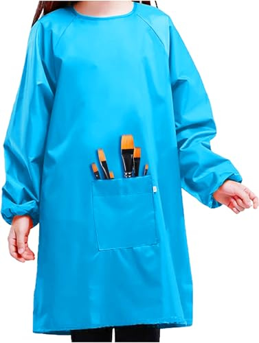 MESU Art Smock for Kids Colorful Painting Smock Children Artist Smock Waterproof Smock Full Coverage Long Sleeve Smock with Pocket Blue 2XL