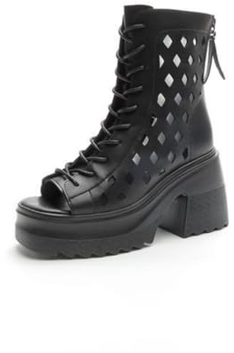 ANUFER Donna Peep Toe Sandali Gladiatore Tacco Grosso Cuoio Estate Stivaletti Nero SD5A40320 EU38
