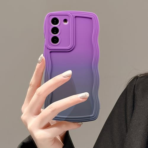 UEEBAI Wave Frame Case for Samsung Galaxy A55 5G Phone Case,Cute Wave Frame Slim Fit Shockproof Phone Bumper Cover Soft Pretty Curly Wavy Case Anti-Scratch TPU Case -Purple Grey