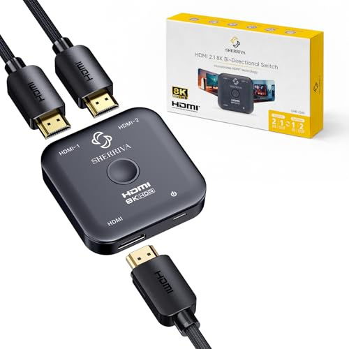 SHERRIVA 10K 8K HDMI Switch – 2 in 1 Out, Bi-Directional HDMI Switcher