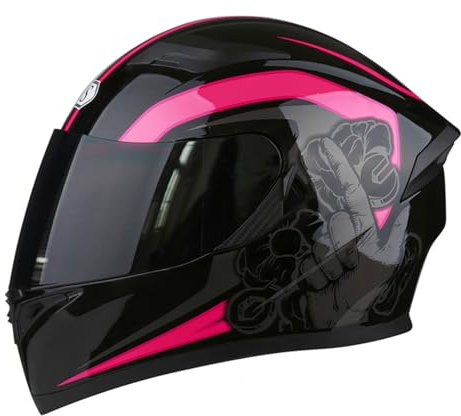 RUYICZB Casco De Motocicleta Ligero De Cara Completa con Doble Lente, Cascos De Motocicleta con Múltiples Ventilaciones, Casco De Moto Ciclomotor Scooter para Hombres Y Mujeres,Rosado,XL