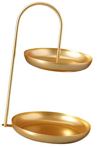 Bandeja de Fruta de Hierro de 2 Niveles para Servir múltiples Platos para Pasteles, Soporte de Almacenamiento para Mesa de Centro y Fiesta (Gold)