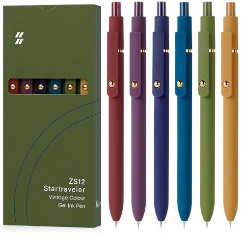 FIOVER Gel Pens, 6pcs 0.7mm Fine Point Black Ink, Smooth Writing Pens for Journaling, Nurse Aesthetic Cute Office School Supplies, Gifts for Women and Men (6Pcs Gold Vintage -Black ink)