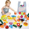 BuzzoXerex Kinderküche Zubehör, Holz Obst Gemüse Spielküche Zubehör, Schneiden Obst Gemüse Lebensmittel Holz Küchenzubehör Kinder Spielzeug mit Schneidebretter und Holzspielzeug-Messer für Kinder