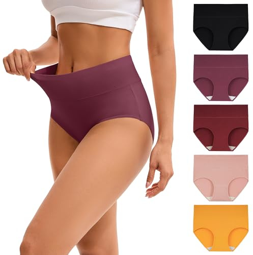 Innersy Trosor för dam i bomull, stretchiga trosor med hög midja, mjuka underkläder, 5-pack