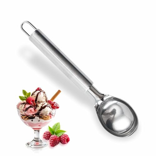 Paletta per gelato e anguria, in acciaio inox, lavabile in lavastoviglie, con anello per appenderla, adatta per dessert, biscotti, purè di patate e frutta, polpette da 21 cm x 4,5 cm (1 confezione)