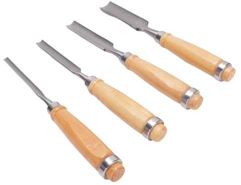 Keenso Set di Scalpelli in Acciaio da 4 Pezzi, Set di Scalpelli in Legno Incisivo, Strumenti di Intaglio Fine con Manico in Legno, per Intaglio e Modellatura
