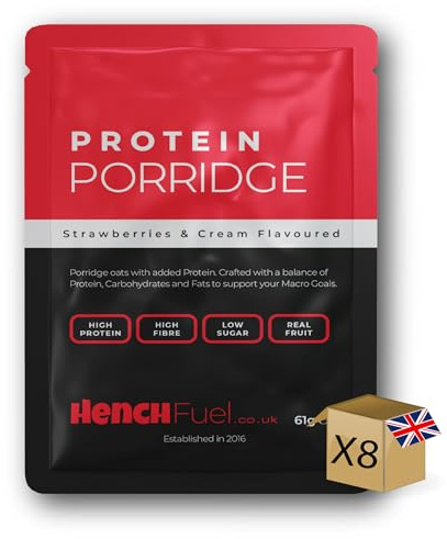 Protein Porridge | by Hench Fuel | High Protein | 17g Protein | Strawberry Flavour | Overnight Oats, | Protein Breakfast | Real Strawberry | Protein Porridge Pots | Meal Replacement | High Fibre