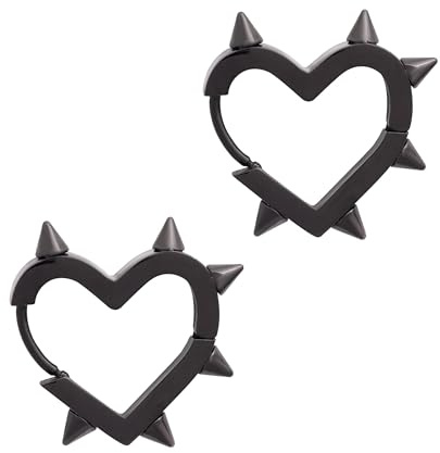 SIXDUTON örhängen för kvinnor män, små kreolska örhängen gotisk punk rock stil hjärta örhängen av rostfritt stål allergivänliga modesmycken, En Storlek, Sterlingsilver, Ingen ädelsten