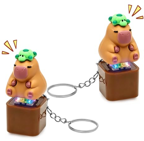 TaimeiMao 2pcs Llavero Capibara Sonoro, Juguete Anti-Estrés con Luz y Sonido, Alivio del Estrés Sensorial para Adultos y Niños, Ayuda a la Concentración y a Relajarse