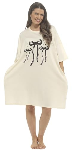 Daisy Dreamer Camicia da notte da notte da donna oversize maglietta da notte da donna a maniche corte 100% cotone camicie da notte, Fiocchi, Taglia unica
