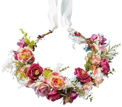 Hårband med konstgjord blomsterkrans Multicolor konstgjorda blommor krona pannband for kvinnor bröllop brud(Color2)