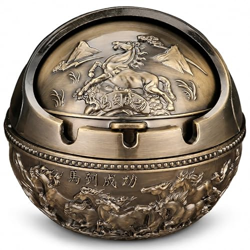 Cendrier drôle, drôle cendrier anti-odeur avec couvercle rotatif petit décor sphérique en alliage de bronze, succès.