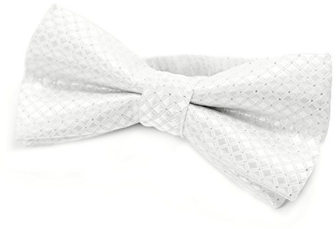 DonDon Nœud papillon avec crochet Pour enfants Garçon lié et réglable 9 x 4,5 cm blanc brillant avec des points en argent